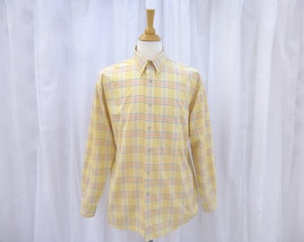 Vintage 80s 90s Pendleton Plaid 100% Cotton Dress Shirt | Yellow Checkered, Button-Down | read description