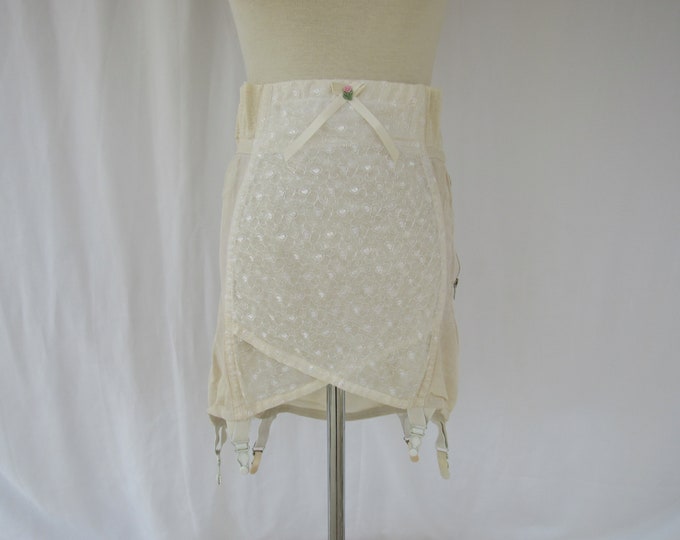 Vintage 50s 60s Embroidered Crisscross Sheer Mesh Satin Back High