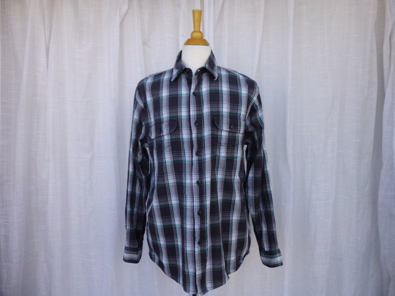 Vintage 80s 90s Wrangler 100/% Cotton Western Plaid Dress Shirt L Black Green Check Striped Long Sleeve Pockets Rodeo Riding Cowboy Glam Garb