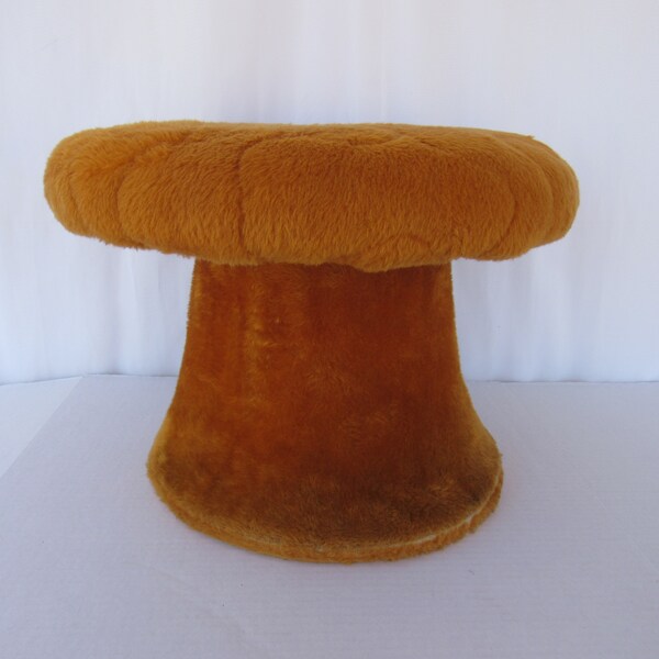 Vintage 60s 70s Mushroom Shaped Plush Covered Round Footrest Ottoman Thick Cushion Stool Retro USA MCM Mod | read description | Glam Garb