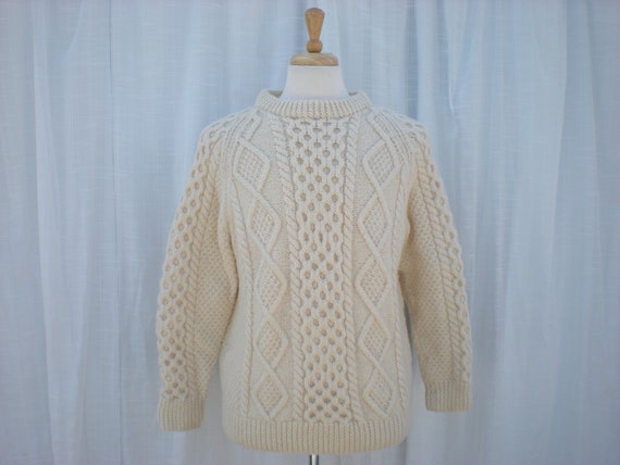 GlamGarbVintage Vintage 70s John Molloy Ardara Irish Donegal Handknit 100% Pure Virgin Wool Fisherman Pullover Sweater Retro | Read Description | Glam Garb