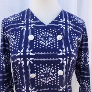 Vintage 60s Gigette Nautical Eagle Crest Star Emblem Geometric Print Cotton Double Buttoned Navy Blouse Retro read description Glam Garb image 3