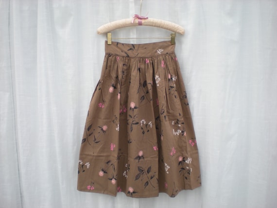 ヴィンテージ 50s 60s 花柄コットンミディスカート：ハンドメイド