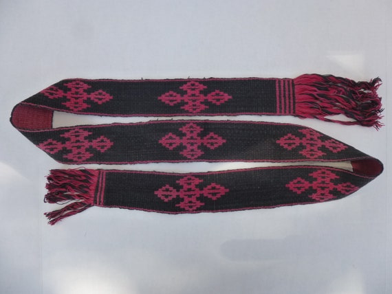 Vintage 70s Aztec Woven Wide Long Sash Waist Frin… - image 7