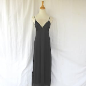 Vintage 70s Silky Nylon Maxi Nightgown: Lacy Spaghetti Strap Elegant Open Back | read description