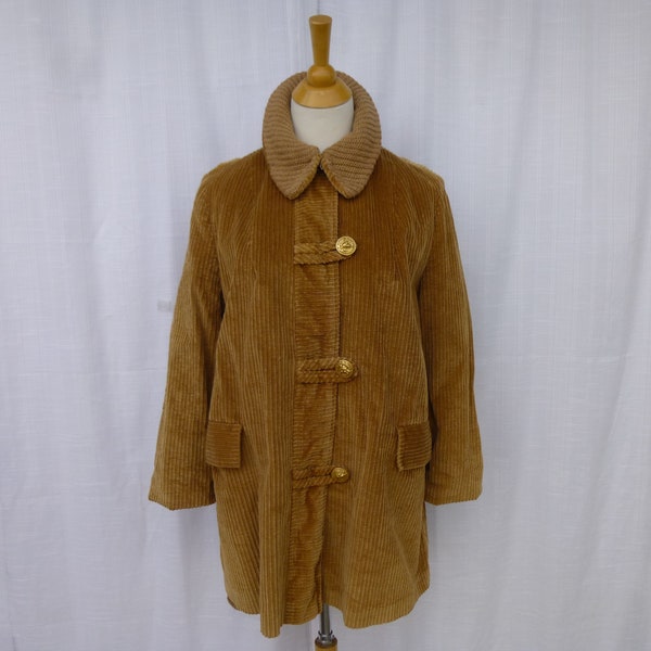 Vintage 40s 50s Corduroy Cotton Short Car Coat Long Jacket Overcoat Outerwear Lining Mid-Century Retro Boho | read description | Glam Garb