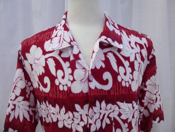 Vintage 80s 90s Tropical Floral Rayon Dress Shirt… - image 3