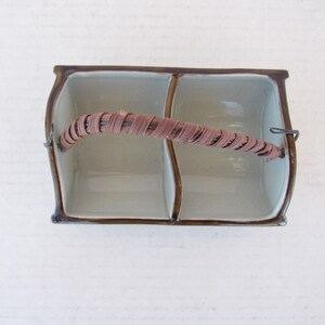 Vintage 70s 80s Asian Ceramic Relish Tray | MCM Serving Dish, Rattan Handle | read description