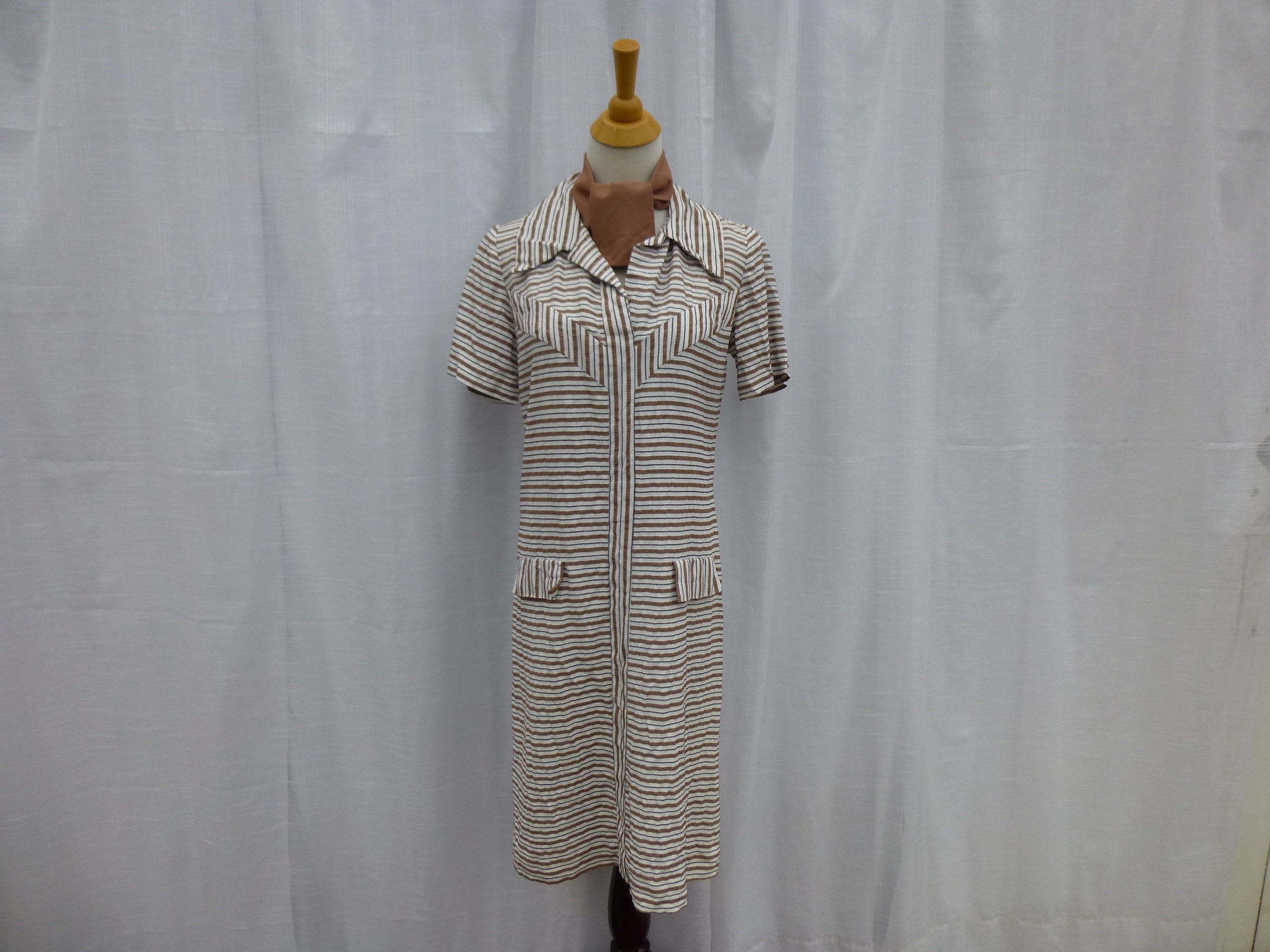 Vintage 60s Cay Artley Striped A-Line Dress Cream Beige Brown | Etsy