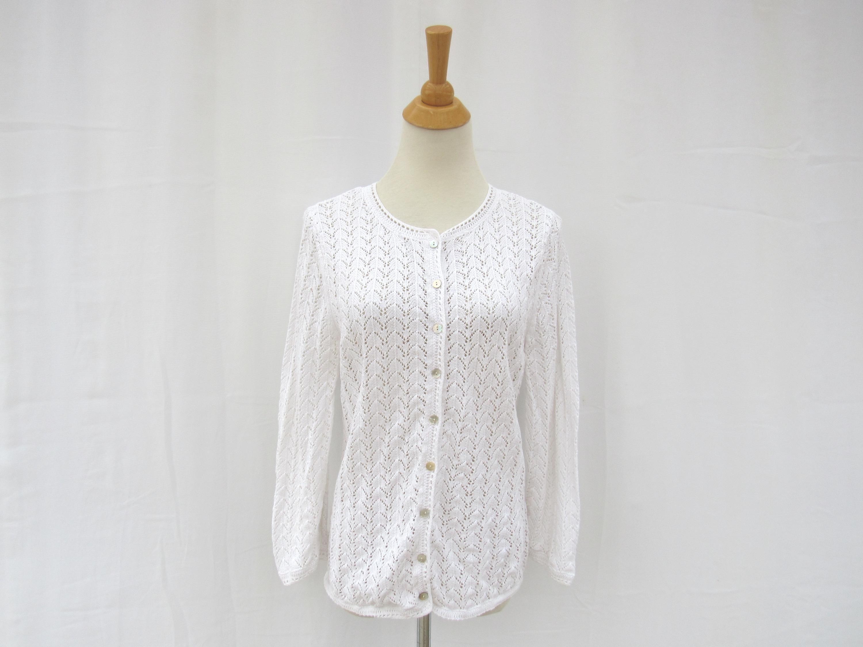 Vintage 90s L.L. Bean Linen Knit Cardigan Sweater: Chevron Lace 