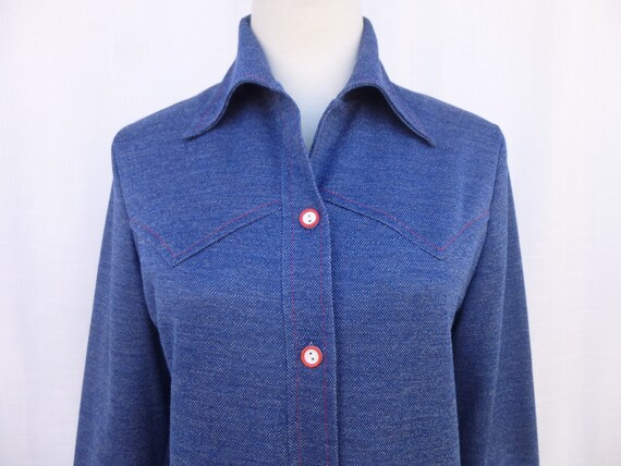 Vintage 70s Faux Denim Jersey Knit Polyester Jean… - image 3