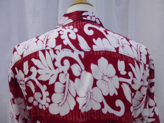 Vintage 80s 90s Tropical Floral Rayon Dress Shirt… - image 8