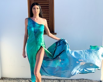 Caftan en soie bleu, robe de mariée de plage par BaublesNBloom, grande taille disponible
