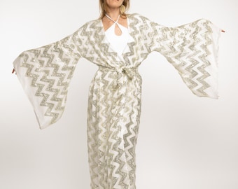 Robe kimono argentée à sequins, robe de soirée pour les fêtes
