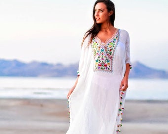 Boho Wedding Dress, Kaftan Dress, White Maxi Dress, Hippie Wedding Dress, Plus Size Clothing, Caftan Dress, Beach Cover Up, Boho Clothing