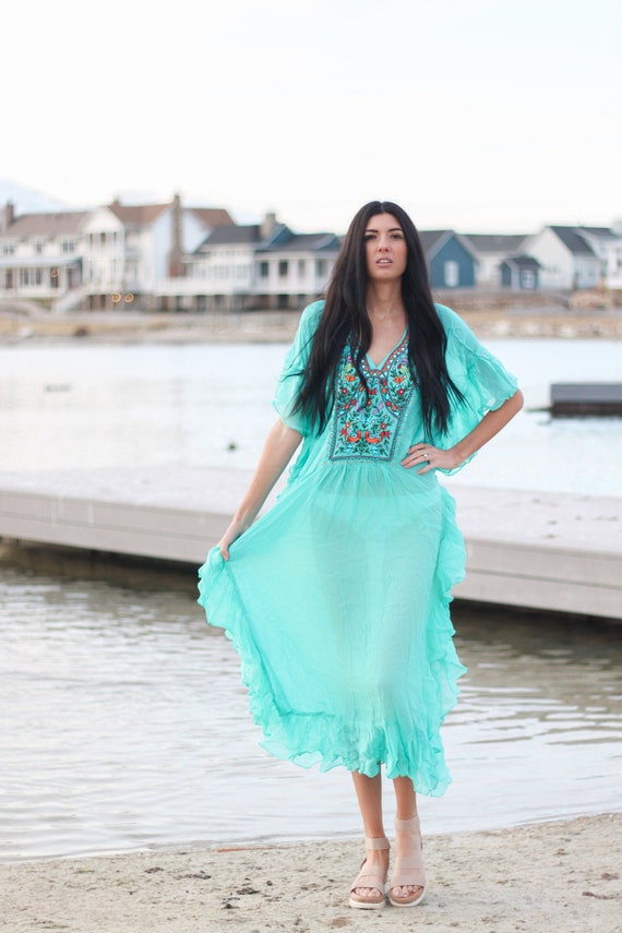 teal fringe dress