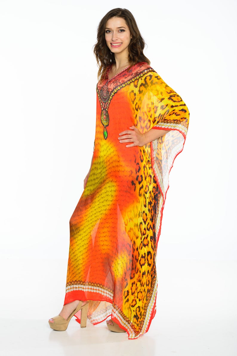 Silk Kaftan, Orange Kaftan, Summer Kaftan, Plus Size Clothing, Beach