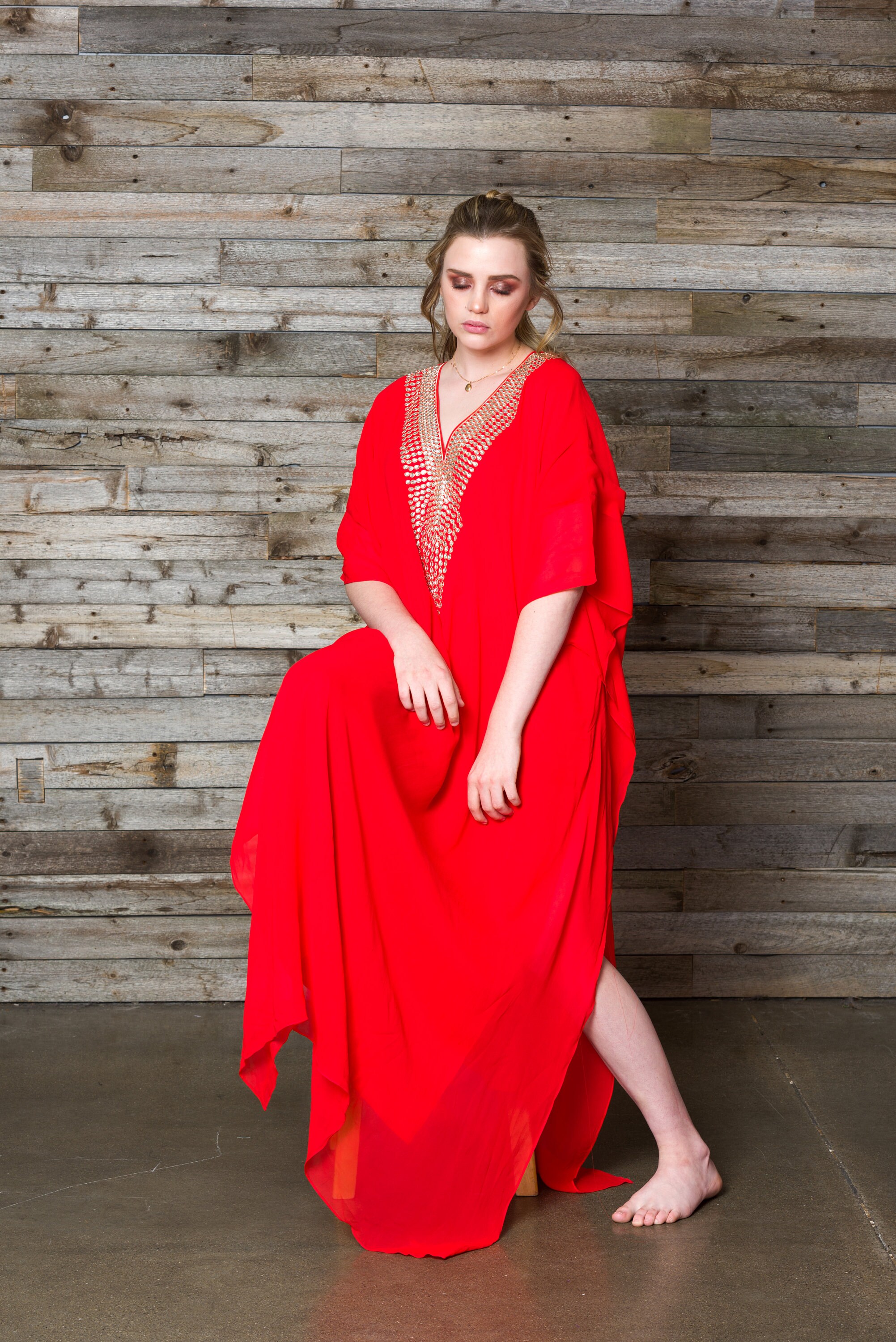 red and white kaftan