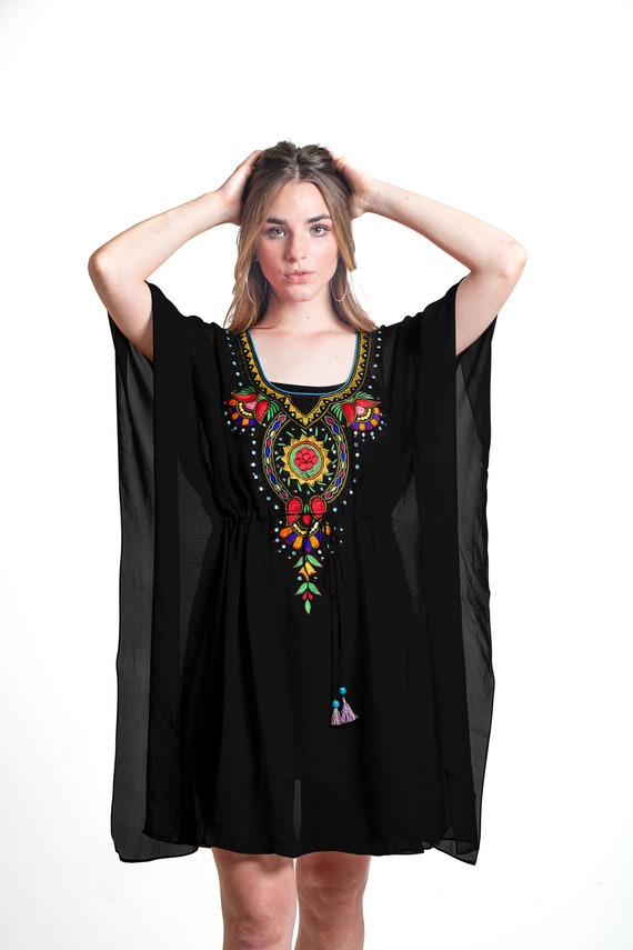 black embroidered kaftan