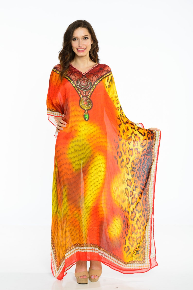 Silk Kaftan, Orange Kaftan, Summer Kaftan, Plus Size Clothing, Beach
