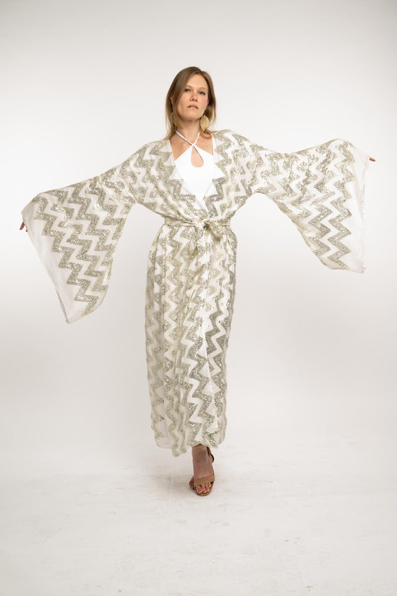 silver sequin kimono dress Silver Sequin Kimono Dress, Holiday Party Gown