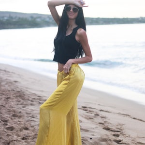 Frauen Lounge Hose, gelbe Hose, Strandhose, Palazzo Hose, breite Bein Hose, Plus Größe Kleidung, lange Hose, Boho Kleidung, Sommerhose