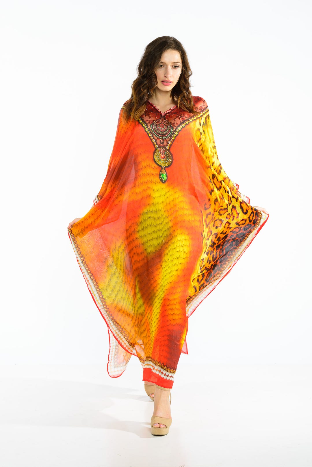 Silk Kaftan Orange Kaftan Summer Kaftan Plus Size Clothing Etsy
