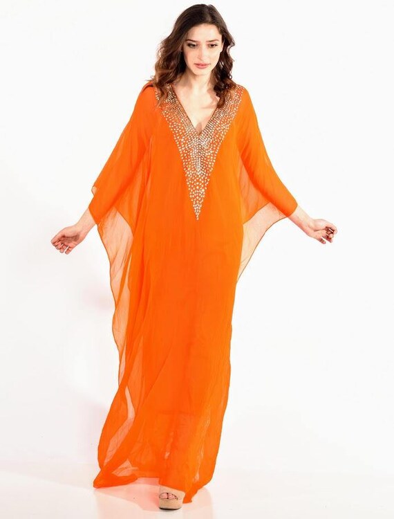 Kaftan for Women Abaya Maxi Dress Chiffon Kaftan Orange | Etsy
