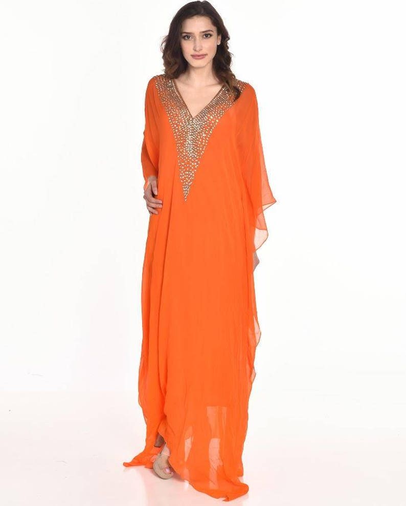 Kaftan for Women Abaya Maxi Dress Chiffon Kaftan Orange Etsy