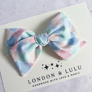 Girls Pastel mermaid scales twirl hair bow kids school hair clip or pigtails set toddler ariel party birthday  baby