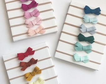 You pick 3 merino wool baby bow nylon headbands or clip newborn toddler infant girls women’s tiny mini small little colors