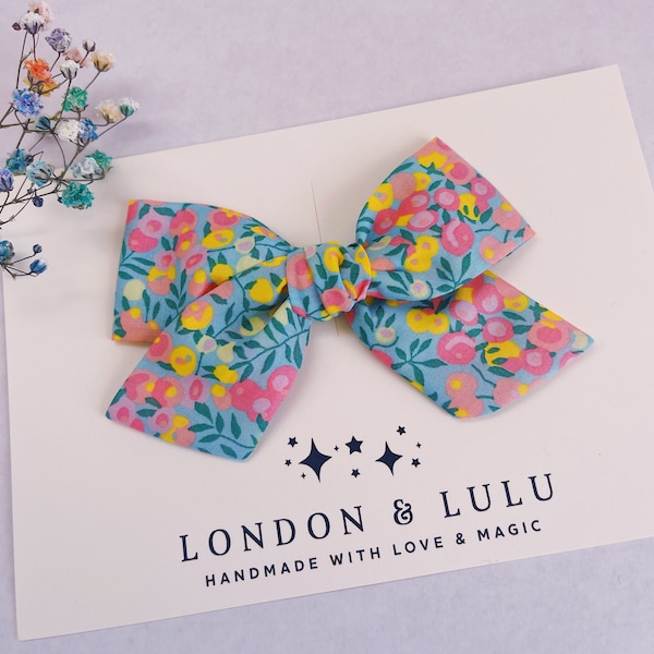 Liberty of London Wiltshire neon bow girls hair clip baby nylon headband toddler pigtails accessories blue yellow pink berries floral rare