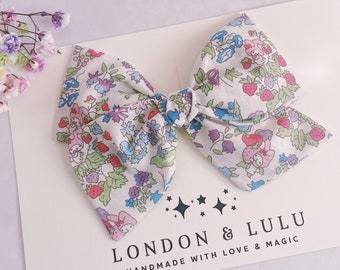 Liberty of London x melody bow girls hair clip kids pigtails women’s baby headband strawberries cherry strawberry pink blue purple bunny