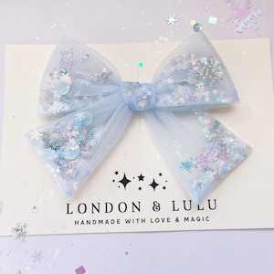 Blue frozen Tulle shaker mouse magic bow sprinkles park hair bow for kids kawaii Elsa Anna snowflakes snow pastel