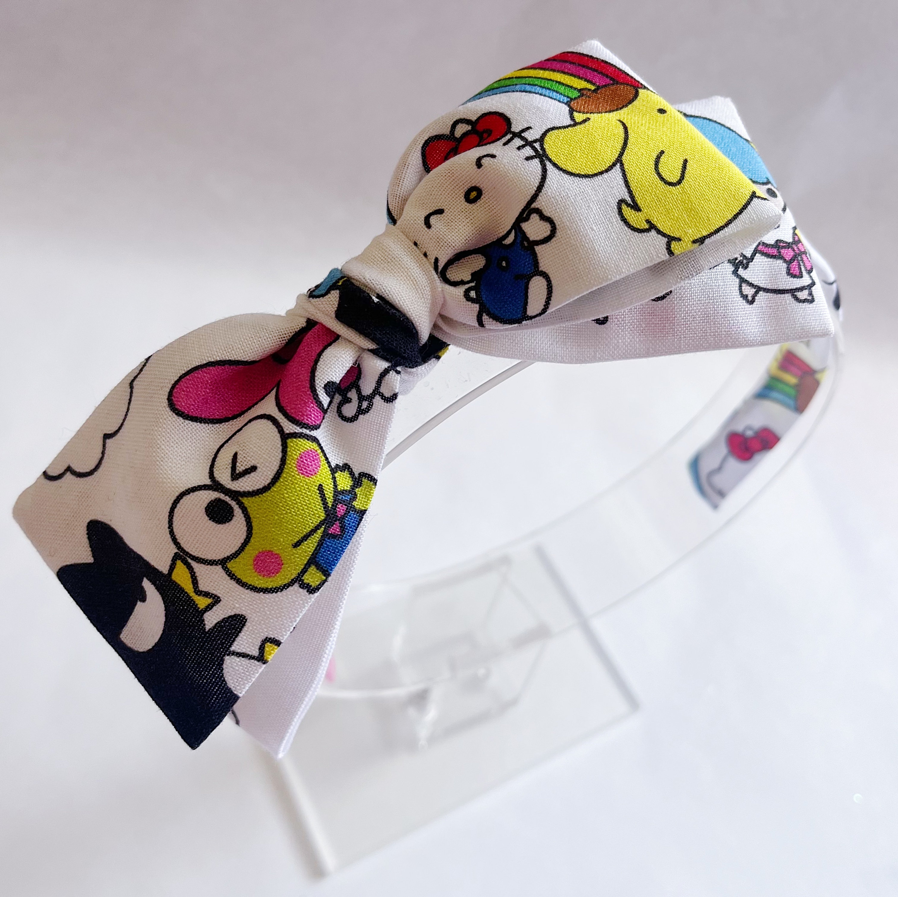 Kitty + Friends Big Bow Headband White Rainbow Kawaii Hair 