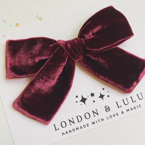 Burgundy silk velvet kids hair bow clip baby nylon headband girls pigtails women’s garnet dark red  Christmas holiday Cranberry wine