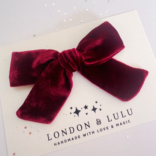 Wine Red silk velvet kids hair bow clip baby nylon headband girls pigtails accessories Christmas merlot cherry ruby garnet burgundy