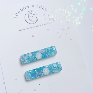 Blue Frozen pigtail clips handmade resin hair accessories toddler girls kids Elsa Anna costume princess dress accessory