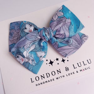 Jasmine princess bow in teal lavender floral twirl clip or headband pigtails set Aladdin magic parks