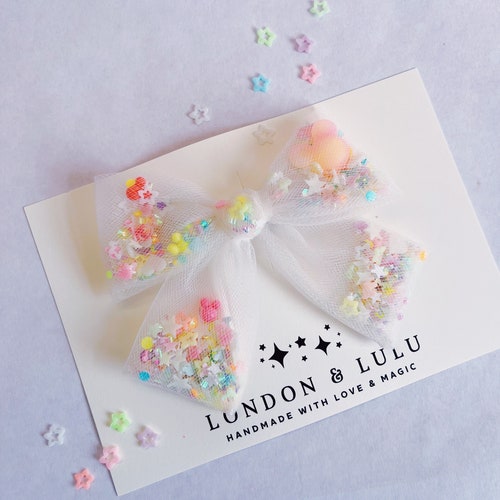 Tulle shaker GLOW mouse bow sprinkles mouse park magic hair bow for kids neon pastel parks hair girls kids toddler clip dark Halloween scary
