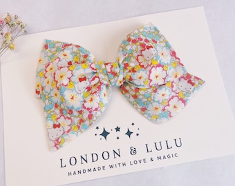 Liberty of London x kitty apple twirl bow girls hair clip toddler pigtail baby nylon headband blue red yellow kawaii strawberry strawberries