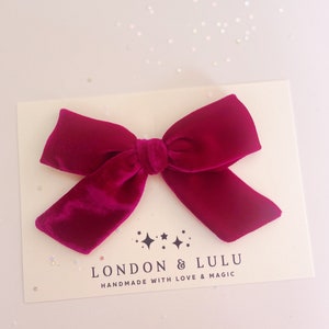Magenta Pink silk velvet kids hair bow clip baby nylon headband girls pigtails accessories Christmas magenta fuchsia neon deep dragonfruit