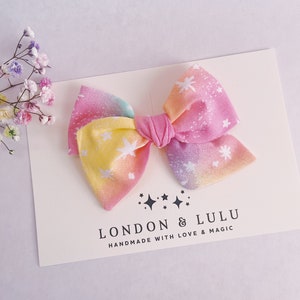 Pastel stars galaxy bow hair clip baby nylon headband girls kids pigtails kawaii moon kawaii rainbow party