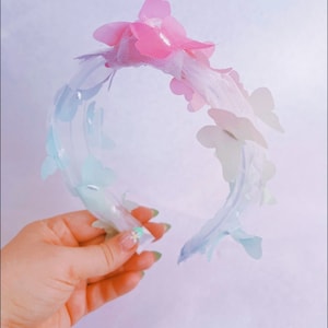 Butterfly rainbow tulle headband crown turban pastel 3D textile butterflies spring Easter wedding flower girl birthday kids toddler women’s