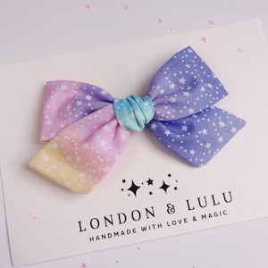 Rainbow pastel stars ombré bow hair clip baby nylon headband girls kids pigtails kawaii japan hearts cute party