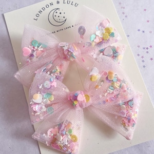 Pastel pink Tulle shaker pigtail bows set  mouse magic bow sprinkles park hair bow for toddlers girls  kids kawaii pastel small bows