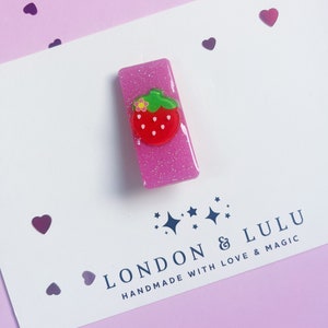 Strawberry pink glitter clip handmade resin hair clips kids birthday party girls red candy hearts daisy valentines
