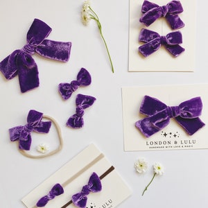 Clipe de laço de cabelo de veludo de seda violeta bebê nylon faixa de cabelo bebê crianças meninas tranças roxo ameixa figo lavanda lilás dia dos namorados