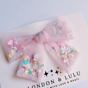 Pastel pink Tulle shaker mouse magic bow sprinkles park hair bow for kids kawaii pastel