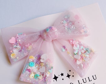 Pastel pink Tulle shaker mouse magic bow sprinkles park hair bow for kids kawaii pastel